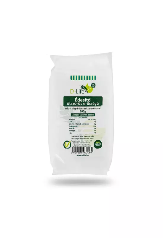 D-life 5x-es erősségű édesítő(eritrit+stevia) - mellékízmentes 500g 
