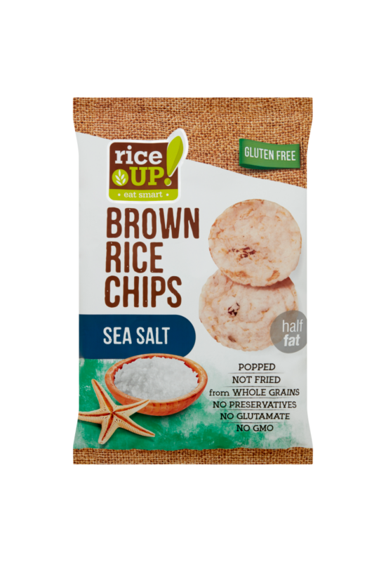 Rice up teljes kiőrlésű barnarizs chips tengeri sós ízesítéssel.